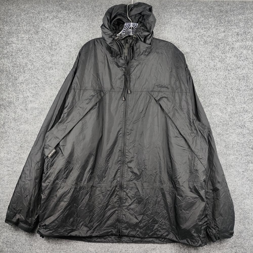 Cabela's Jacket Mens XLT Black Hooded Packable Windbreaker Full Zip Mesh Lined